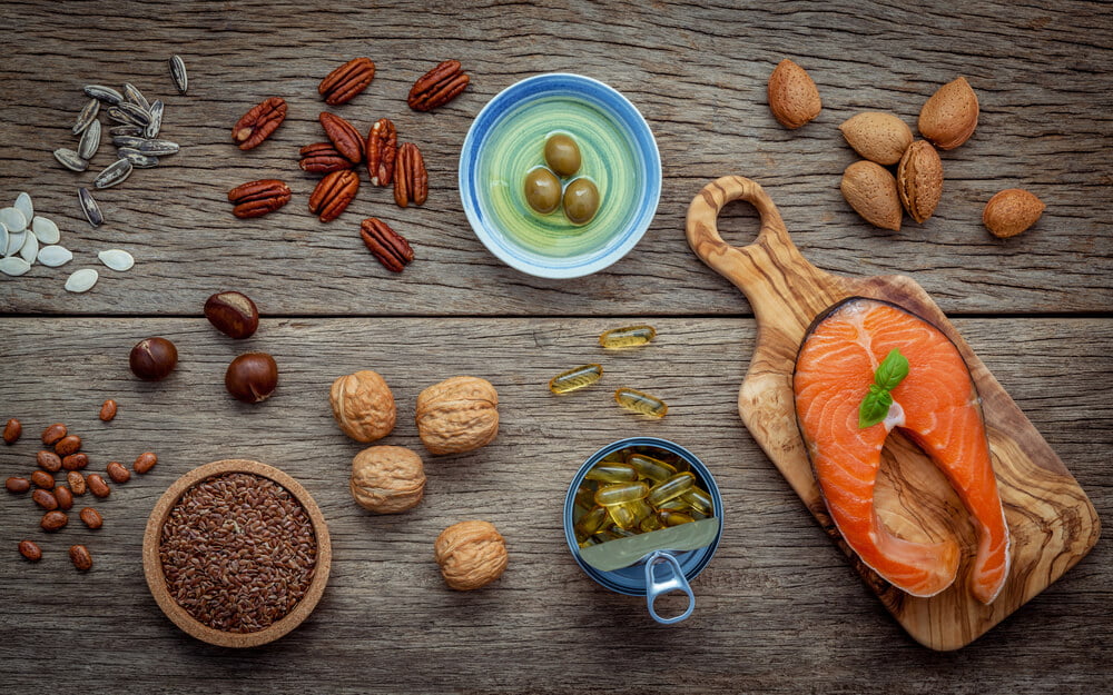 Selection food sources of omega 3 and unsaturated fats. Super fo